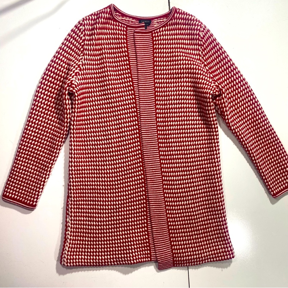 Talbots Red and White Long Knit Cardigan